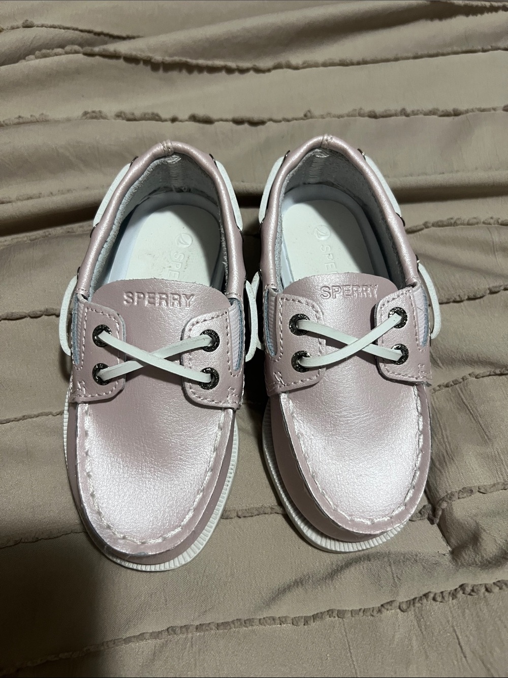 Sperry Kids Metallic Light Pink Moccasin Boat Shoes